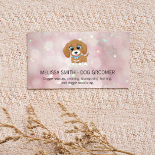 Cute Little Puppy   Pink Bokeh Business Card
