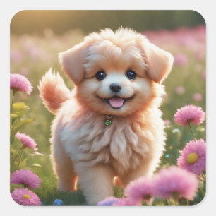 Cute little puppy sticker. square sticker