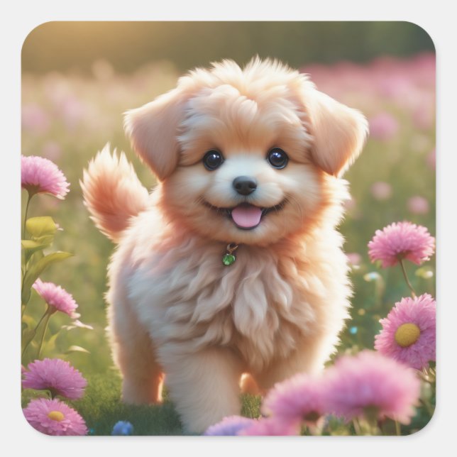 Cute little puppy sticker. square sticker (Front)