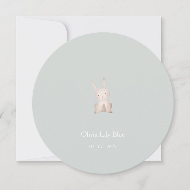 Cute Little Rabbit Baby Birth Announcement Card. (Front)