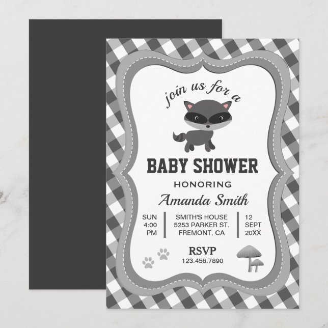 Cute Little Racoon Baby Shower Invitation (Front/Back)
