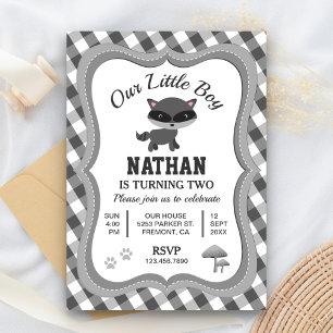 Cute Little Racoon Kids Birthday Party Invitation