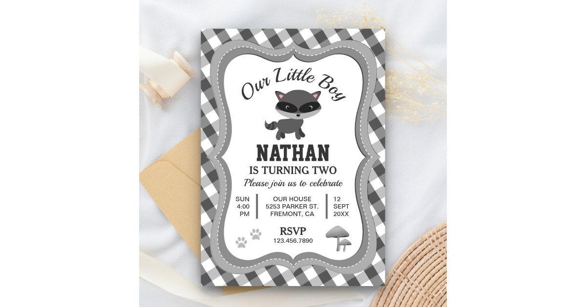Cute Little Racoon Kids Birthday Party Invitation | Zazzle