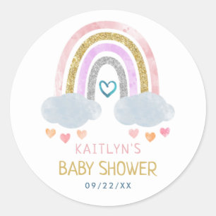 Cute Little Rainbow Baby Shower Classic Round Stic Classic Round Sticker