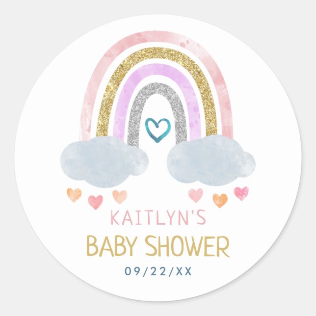 Cute Little Rainbow Baby Shower Classic Round Stic Classic Round Sticker (Front)