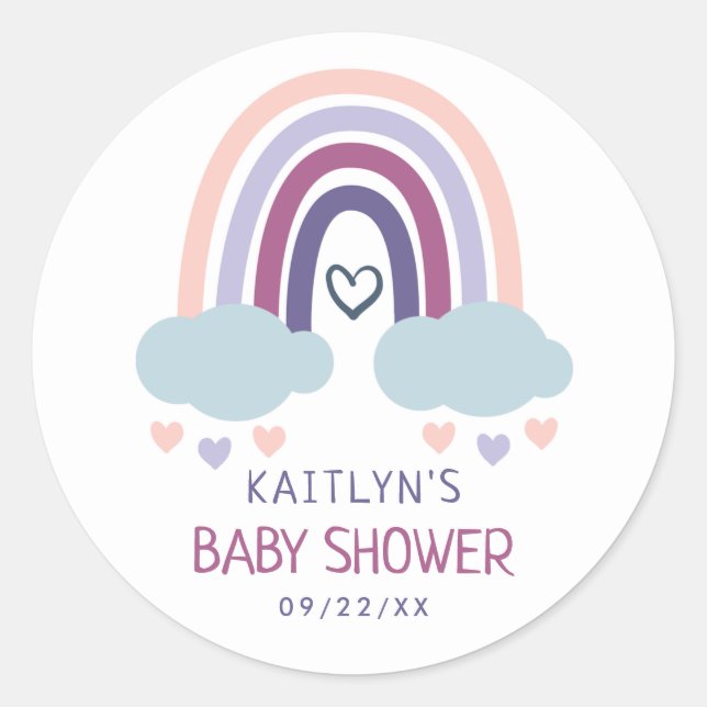 Cute Little Rainbow Baby Shower Classic Round Sticker (Front)