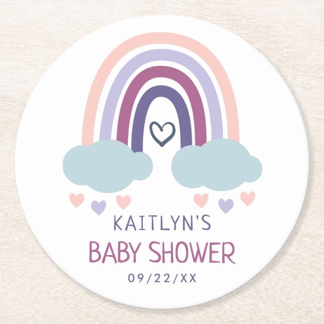 Cute Little Rainbow Baby Shower Round Paper Coaster (Front)