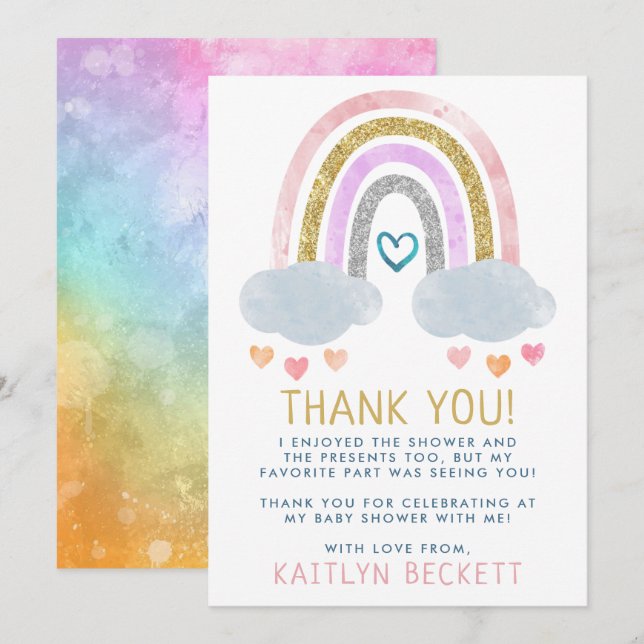 Cute Little Rainbow Baby Shower Thank You Card (Front/Back)
