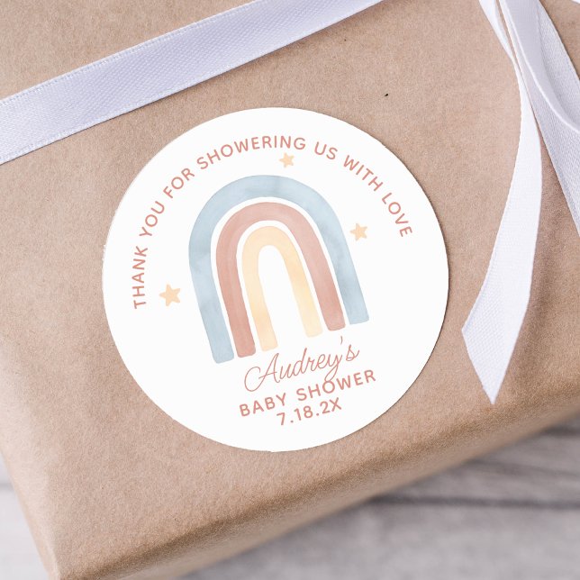 Cute Little Rainbow Boho Baby Shower Thank You Classic Round Sticker (Cute Little Rainbow Boho Baby Shower Thank You Classic Round Sticker)