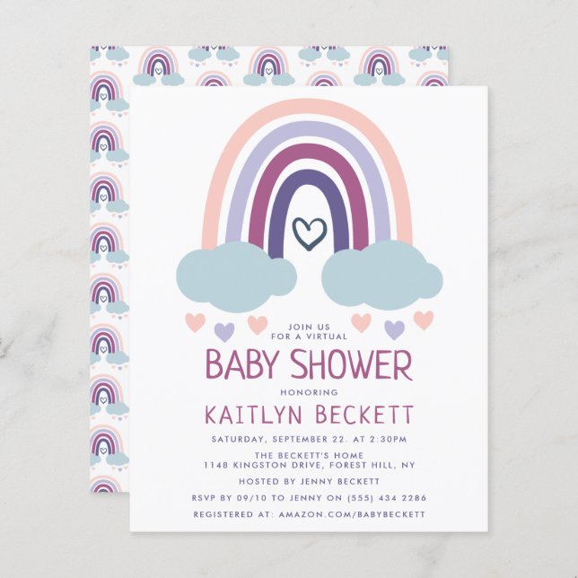 Cute Little Rainbow Budget Baby Shower Invitation (Front/Back)