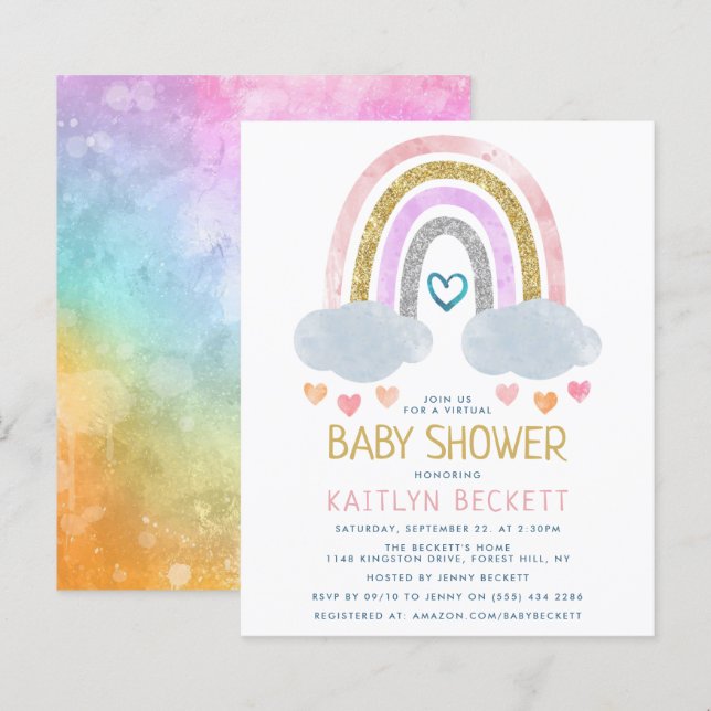 Cute Little Rainbow Budget Baby Shower Invitation (Front/Back)