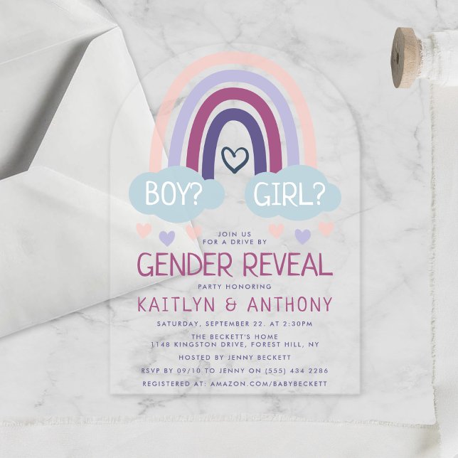 Cute Little Rainbow Gender Reveal Party Acrylic Invitations (Creator Uploaded)