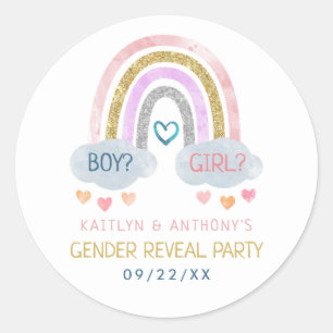Cute Little Rainbow Gender Reveal Party Classic Round Sticker