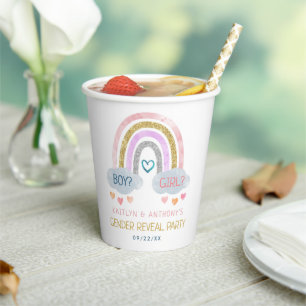 Cute Little Rainbow Gender Reveal Party Paper Cups