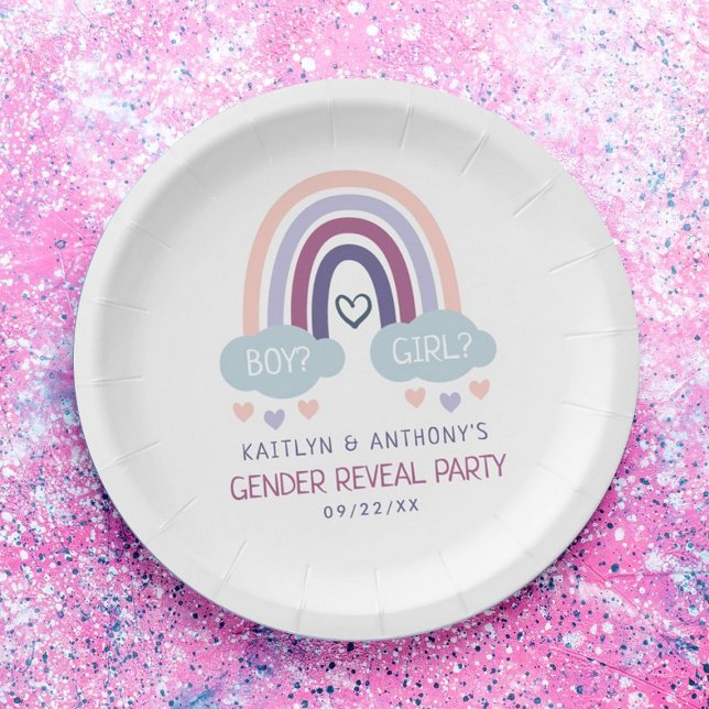 Cute Little Rainbow Gender Reveal Party Paper Plate (Creator Uploaded)