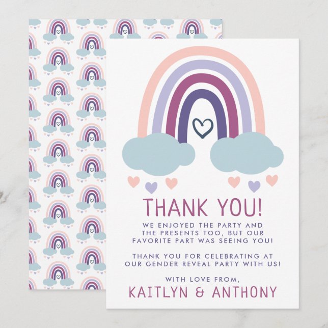 Cute Little Rainbow Gender Reveal Party Thank You Card (Front/Back)