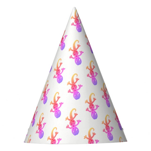 Cute Little Rainbow Lizard Gecko Unicorn Party Hat (Front)