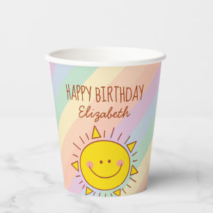 Cute Little Rainbow Sunshine Happy Birthday Party Paper Cups