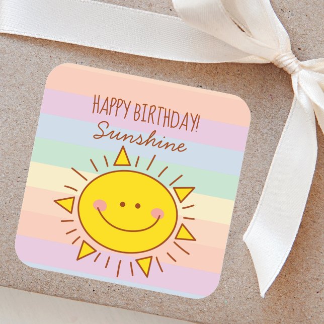 Cute Little Rainbow Sunshine Kids Happy Birthday Square Sticker (Creator Uploaded)