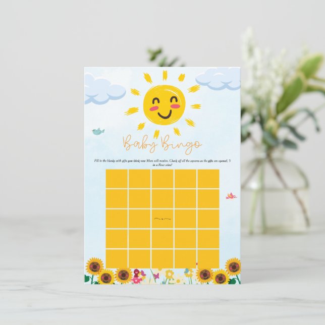 Cute little ray of Sunshine Baby Bingo Game Invitation (Standing Front)