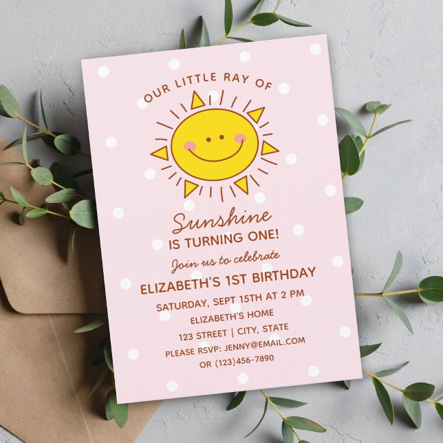 Cute Little Ray of Sunshine Baby First Birthday Invitation (Creator Uploaded)