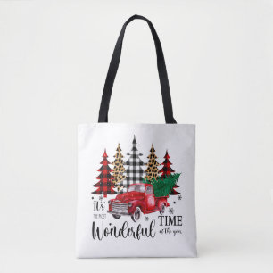 Cute Little Red Christmas Truck Tote Bag