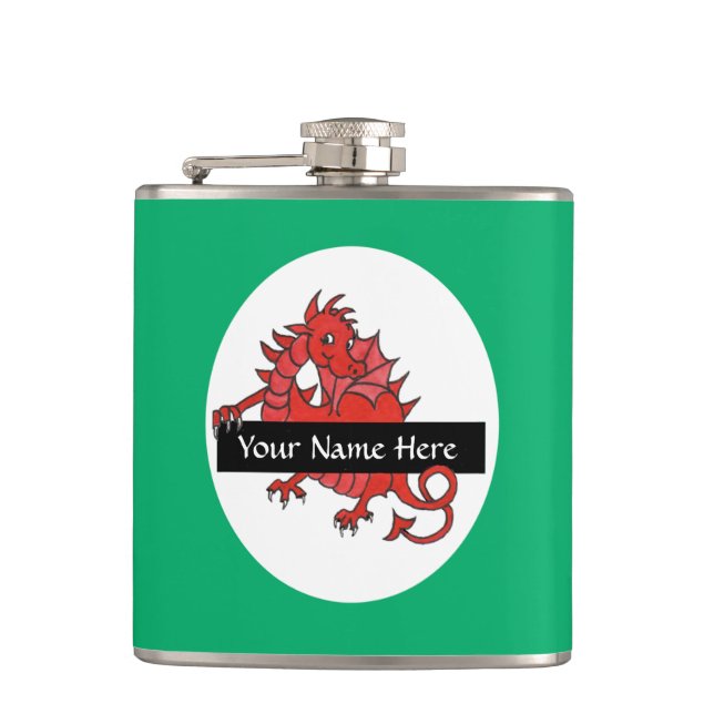 Cute Little Red Dragon Hip Flask to Personalise (Front)