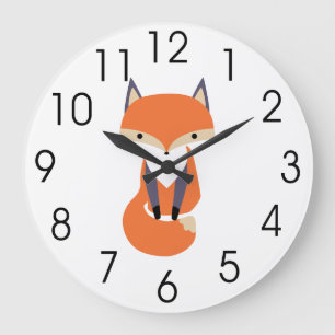 Cute Little Red Fox Illustration Large Clock
