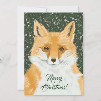 Cute Little Red Fox - in snow Christmas generic. Holiday Card