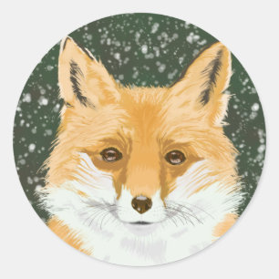 Cute Little Red Fox - in the snow. Classic Round Sticker