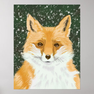 Cute Little Red Fox - in the snow.  Poster