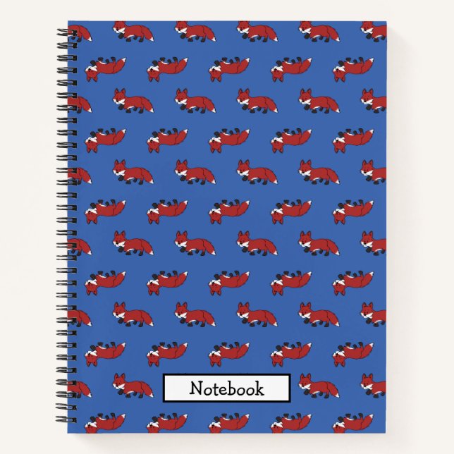 Cute Little Red Fox Pattern Blue Notebook (Front)