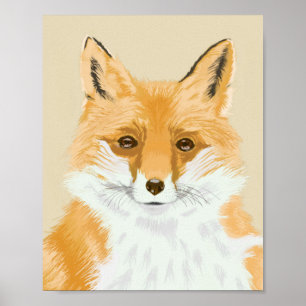Cute Little Red Fox - transparent on beige. Poster