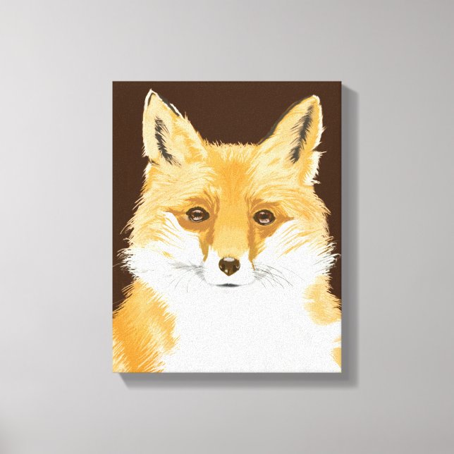 Cute Little Red Fox - transparent on brown. Canvas Print (Front)
