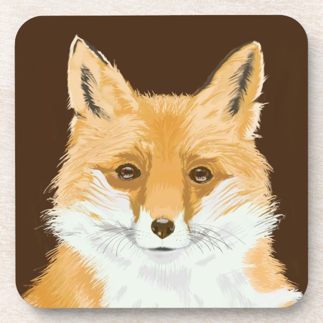 Cute Little Red Fox - transparent on brown. Coaster (Front)