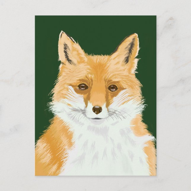 Cute Little Red Fox - transparent on green. Postcard (Front)