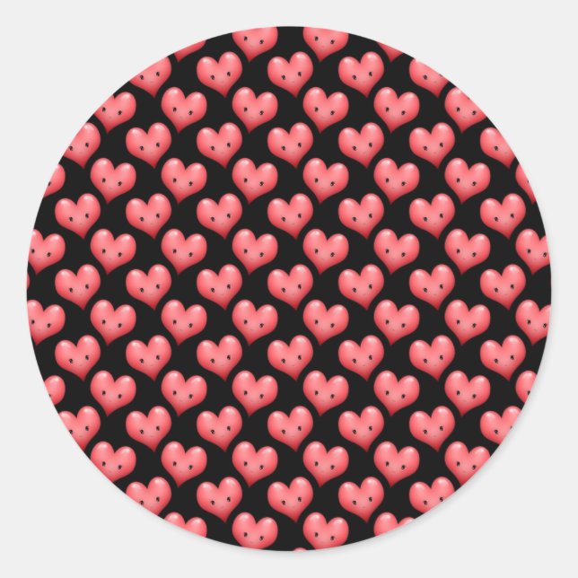 Cute Little Red Hearts on Black Classic Round Sticker (Front)