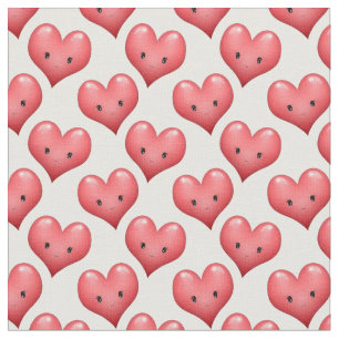 Cute Little Red Hearts with Faces Fabric