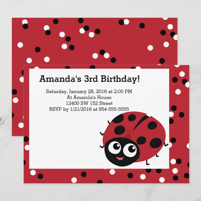 Cute LITTLE RED LADYBUG Animals Birthday Invitation (Front/Back)