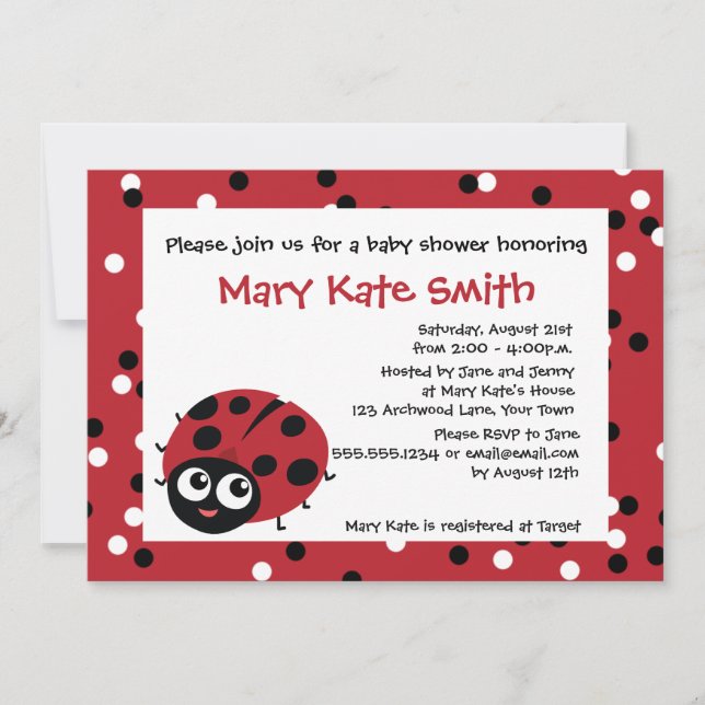 Cute Little Red Ladybug BABY SHOWER BIRTHDAY Invitation (Front)