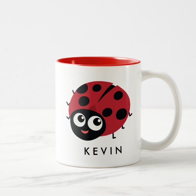 Cute Little Red Ladybug Personalised Two-Tone Coffee Mug (Right)