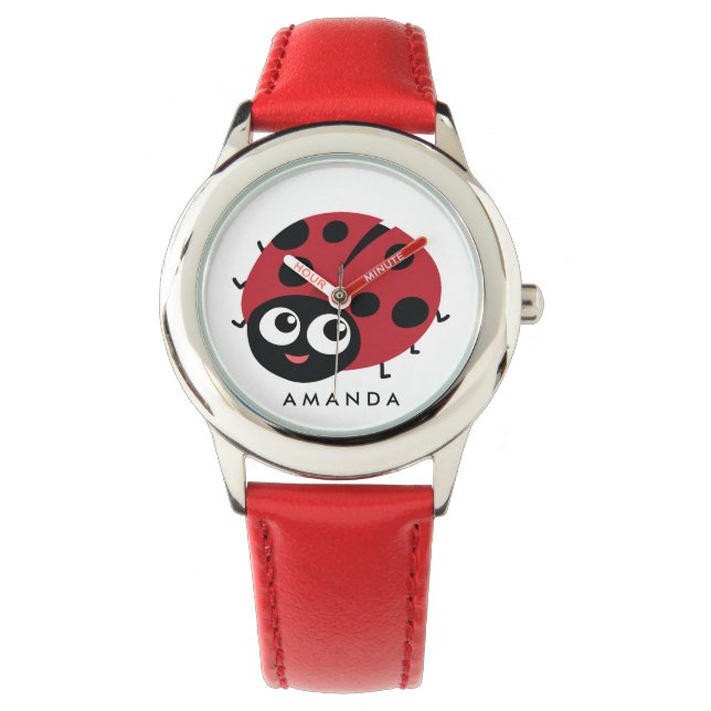 Cute Little Red Ladybug Personalised Watch (Front)