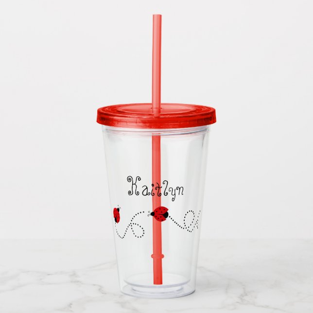 Cute Little Red Ladybugs | Personalised Acrylic Tumbler (Front)