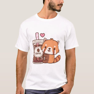 Cute Little Red Panda Hugging Iced Coffee T-Shirt