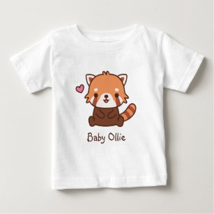 Cute Little Red Panda Personalised Name Baby T-Shirt