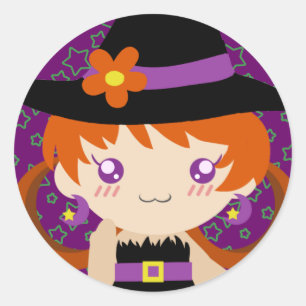 Cute Little Redhead Witch Girl Classic Round Sticker