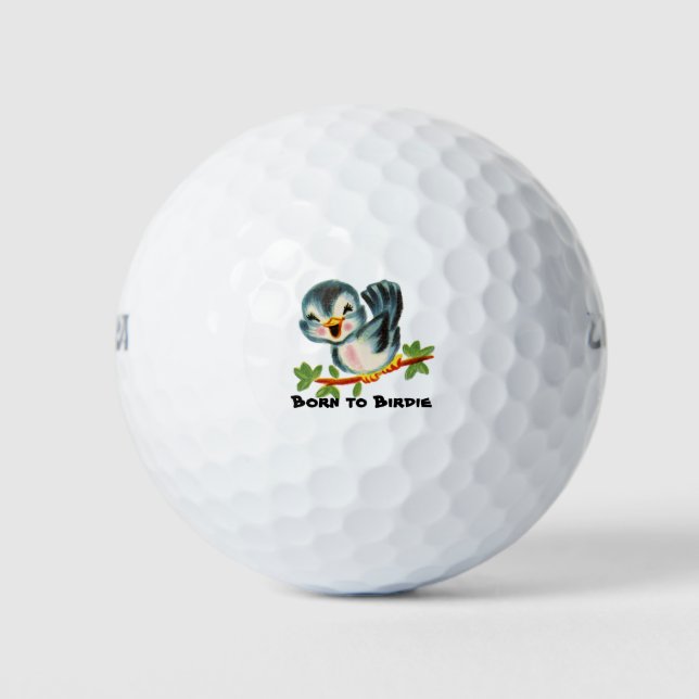 Cute Little Retro Bird Birdie Personalised Golf Balls (Front)