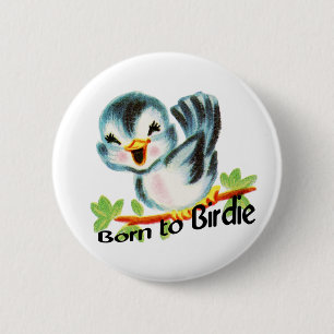 Cute Little Retro Bird Born to Birdie Golfers Gift 6 Cm Round Badge