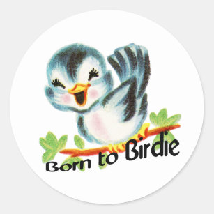 Cute Little Retro Bird Born to Birdie Golfers Gift Classic Round Sticker