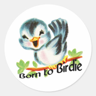 Cute Little Retro Bird Born to Birdie Golfers Gift Classic Round Sticker